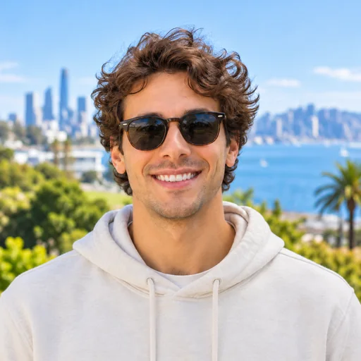 A person wearing sunglasses that cover their eyes