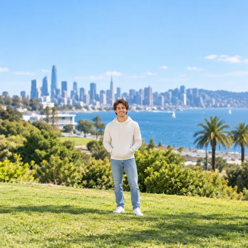 A person standing far from the camera with a small face in the frame